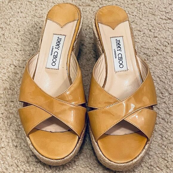 100% authentic Jimmy Choo Tan Patent Leather Espadrilles Sz39 - Picture 2 of 14